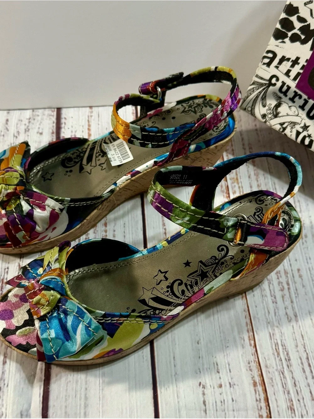 NIB Brash Multicolor Floral Knot Front Girls Wedge Sandal